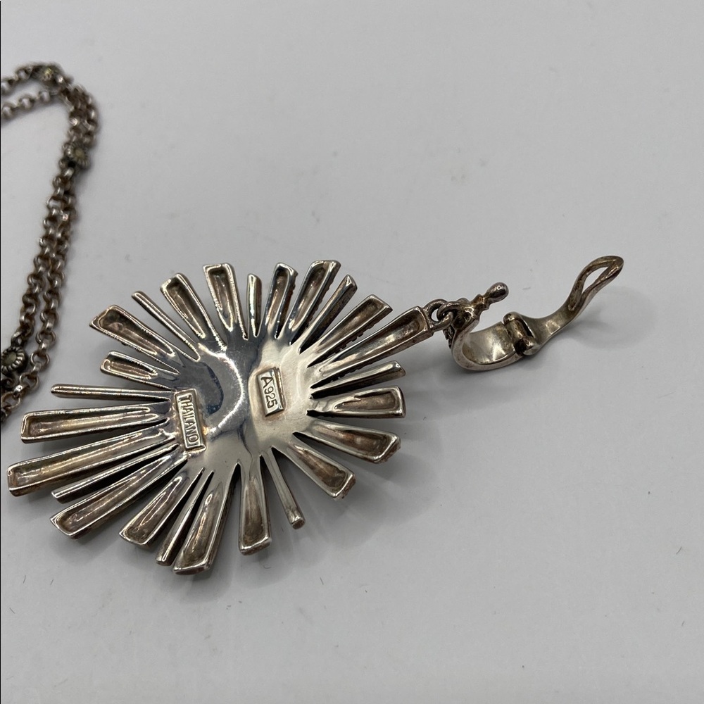 Vintage Suspicion Marcasite Sterling Silver 925 Sunburst Pendant Necklace 18”L - Picture 9 of 10